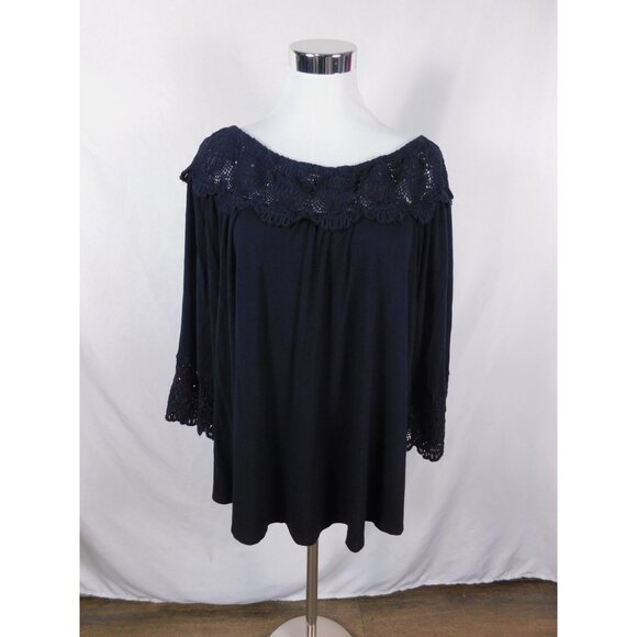 Peck & Peck Black Crochet Off Shoulder Top Boho Witch M - Picture 1 of 11